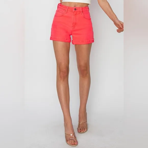 RISEN Full Size High Rise Cuffed Denim Shorts 10010085304