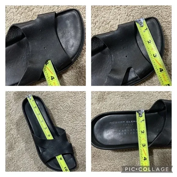 Robert Clergerie Paris Barneys New York Black Leather platform slides sandals