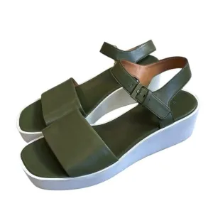Robert Clergerie green leather platform sandals size 39.5