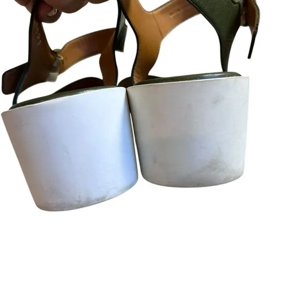 Robert Clergerie green leather platform sandals size 39.5