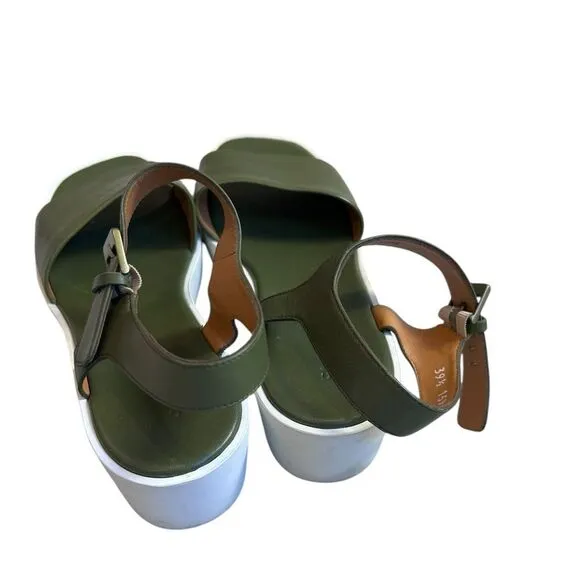 Robert Clergerie green leather platform sandals size 39.5