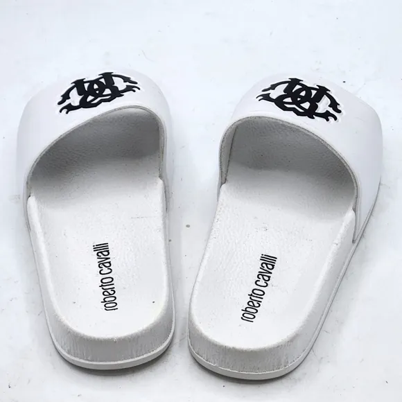 Roberto Cavalli Women Logo Pool Slides Sandals In White Size 6