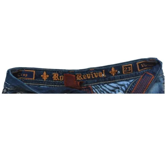 Rock Revival Jeans 23 Vivian Crop Low-Rise Y2K Bling Western Capri Rhinestones