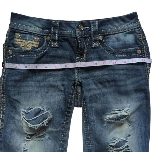 Rock Revival Jeans 23 Vivian Crop Low-Rise Y2K Bling Western Capri Rhinestones