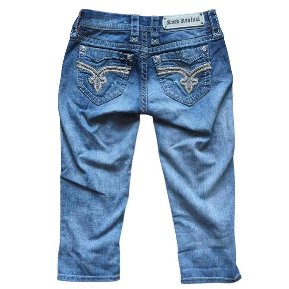 Rock Revival Jeans 23 Vivian Crop Low-Rise Y2K Bling Western Capri Rhinestones