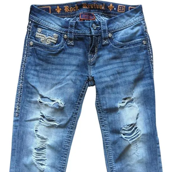 Rock Revival Jeans 23 Vivian Crop Low-Rise Y2K Bling Western Capri Rhinestones