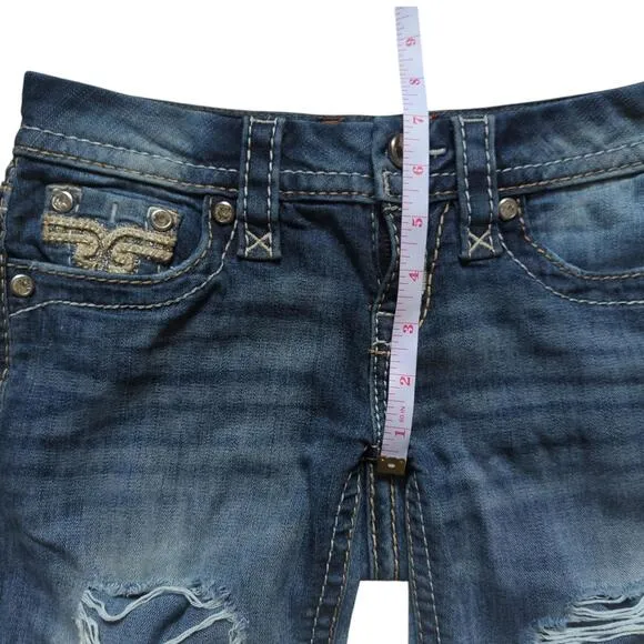 Rock Revival Jeans 23 Vivian Crop Low-Rise Y2K Bling Western Capri Rhinestones