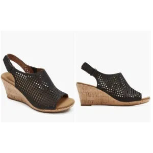 Rockport Briah Perforated Black Wedge Sandal  Size 9M  Comfortable Cork Heel