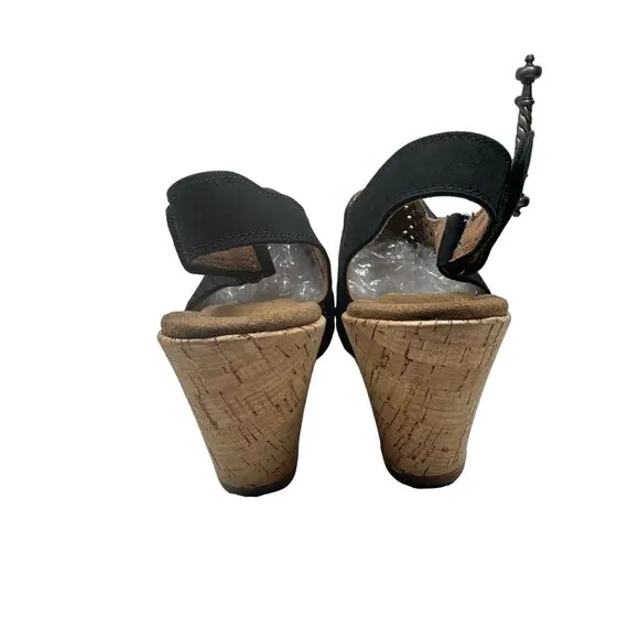 Rockport Briah Perforated Black Wedge Sandal  Size 9M  Comfortable Cork Heel