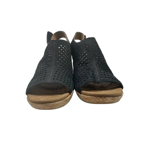 Rockport Briah Perforated Black Wedge Sandal  Size 9M  Comfortable Cork Heel
