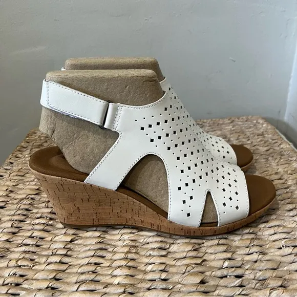 Rockport Cobb Briah Hill Women's Leather White Wedge Sandals 9 Slingback CI0444