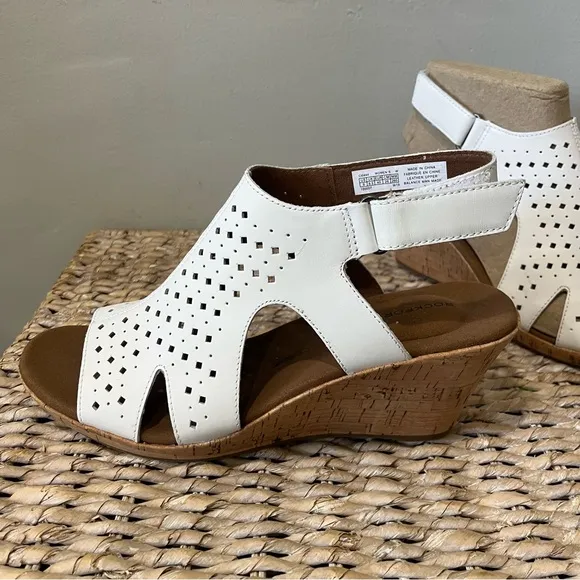 Rockport Cobb Briah Hill Women's Leather White Wedge Sandals 9 Slingback CI0444