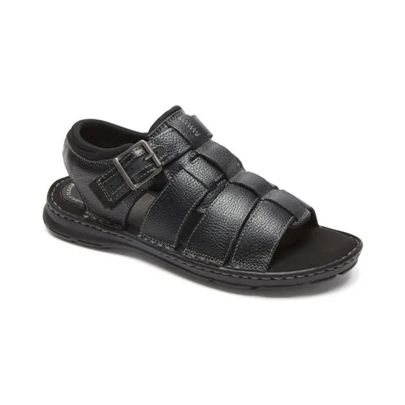 Rockport Men's Darwyn Leather Strap Sandal, Black, Size 8.5, NWT