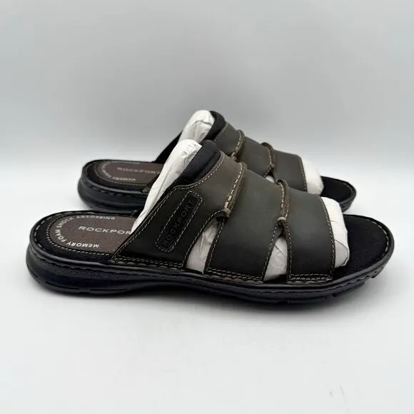 Rockport Mens Darwyn Slide Sandal US 8M EU 41 Brown Leather NIB