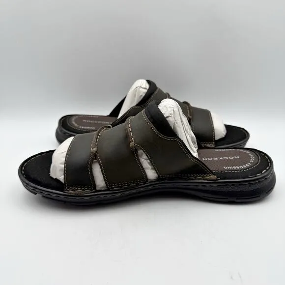 Rockport Mens Darwyn Slide Sandal US 8M EU 41 Brown Leather NIB
