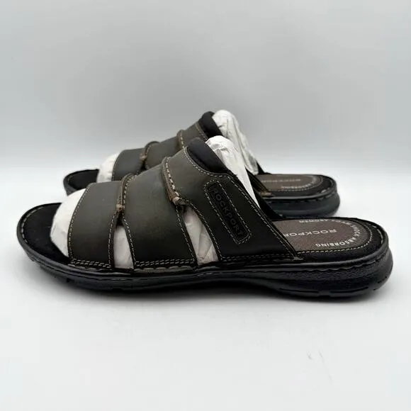 Rockport Mens Darwyn Slide Sandal US 8M EU 41 Brown Leather NIB