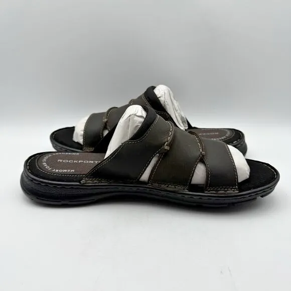 Rockport Mens Darwyn Slide Sandal US 8M EU 41 Brown Leather NIB