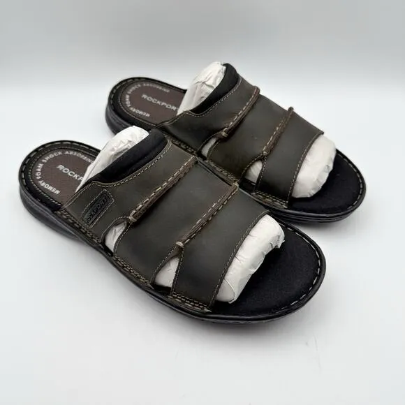 Rockport Mens Darwyn Slide Sandal US 8M EU 41 Brown Leather NIB