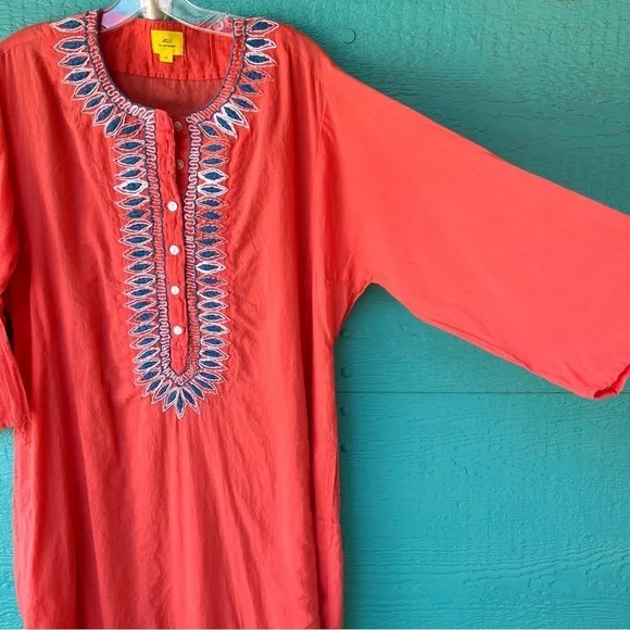 ROLLER RABBIT KURTA EMBROIDERED LONG DRESS WITH POCKETS SIZE XL