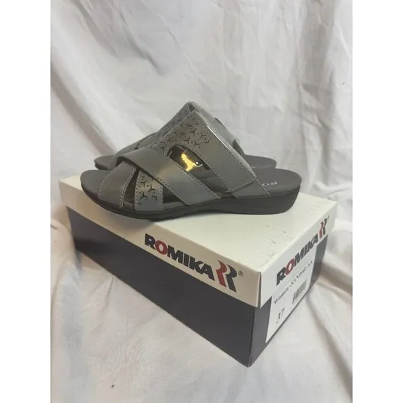 Romika Women’s Leather Slide Sandals – Size 37 (US 6.5-7) – Gray – NIB