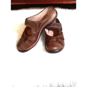 ROMIKA Women's Size 9-9.5 Leather Slip-On Comfort Sandals Chestnut Brown