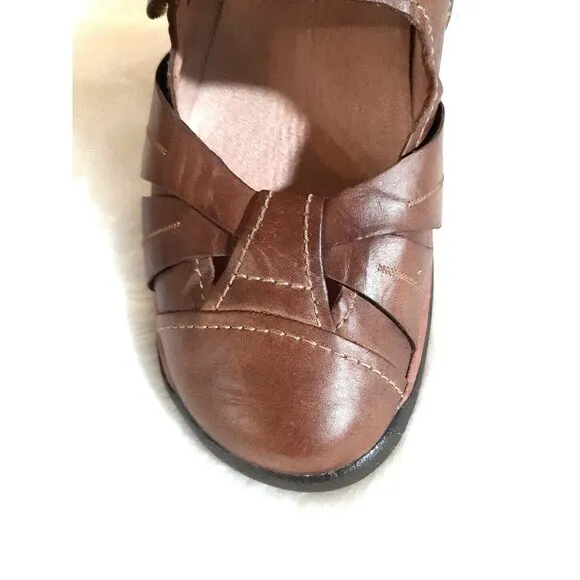 ROMIKA Women's Size 9-9.5 Leather Slip-On Comfort Sandals Chestnut Brown