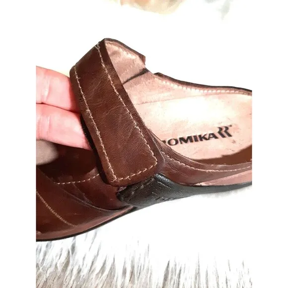 ROMIKA Women's Size 9-9.5 Leather Slip-On Comfort Sandals Chestnut Brown
