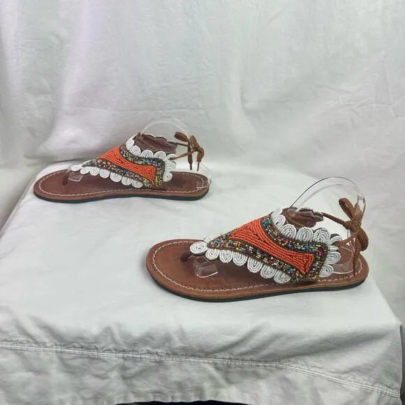 Rose Sandals Women's EU 42 US 11-11.5 Multicolored Beaded Thong Sandals