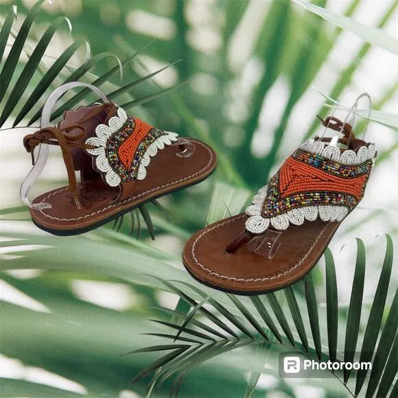 Rose Sandals Women's EU 42 US 11-11.5 Multicolored Beaded Thong Sandals