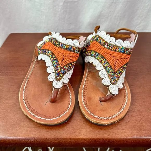 Rose Sandals Women's EU 42 US 11-11.5 Multicolored Beaded Thong Sandals
