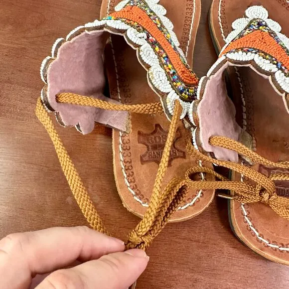 Rose Sandals Women's EU 42 US 11-11.5 Multicolored Beaded Thong Sandals