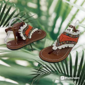 Rose Sandals Women's EU 42 US 11-11.5 Multicolored Beaded Thong Sandals