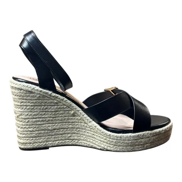 Rubenci Black Women’s Size 9 Wedge Heels Strappy Sandals Platform Shoes Jute