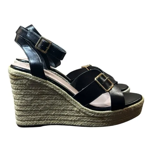 Rubenci Black Women’s Size 9 Wedge Heels Strappy Sandals Platform Shoes Jute