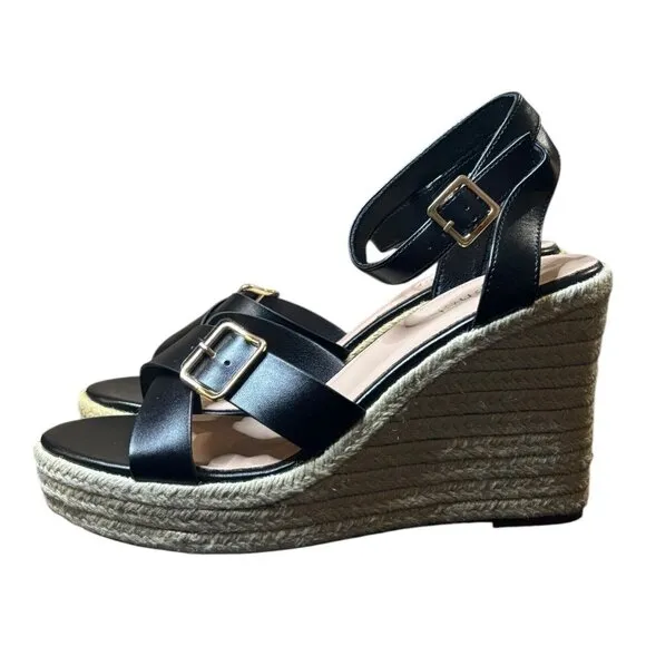 Rubenci Black Women’s Size 9 Wedge Heels Strappy Sandals Platform Shoes Jute