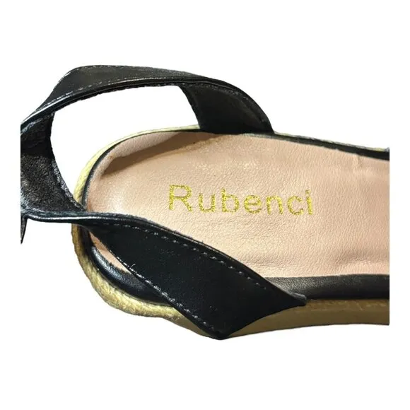 Rubenci Black Women’s Size 9 Wedge Heels Strappy Sandals Platform Shoes Jute