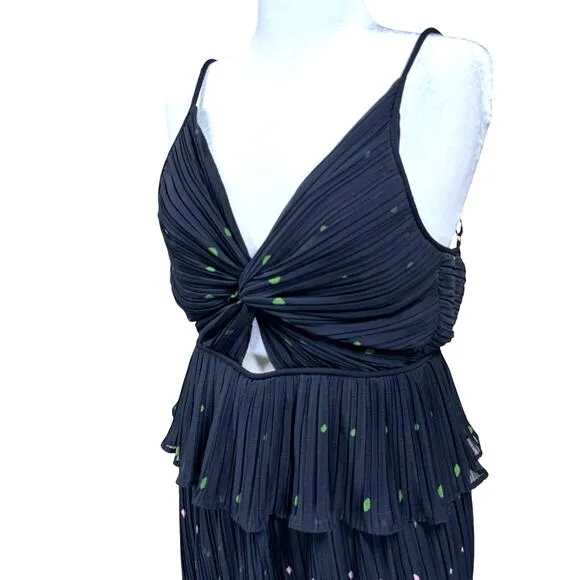 Sabina Musayev Selina Floral Pleated Chiffon Peplum Maxi Dress Women's Large