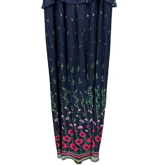 Sabina Musayev Selina Floral Pleated Chiffon Peplum Maxi Dress Women's Large