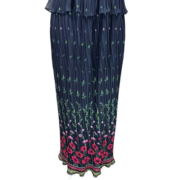 Sabina Musayev Selina Floral Pleated Chiffon Peplum Maxi Dress Women's Large