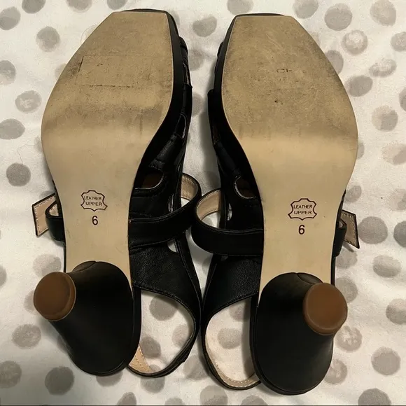 Sacha London Leslie Peep Toe Sandals Black Leather Size 6