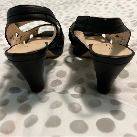 Sacha London Leslie Peep Toe Sandals Black Leather Size 6