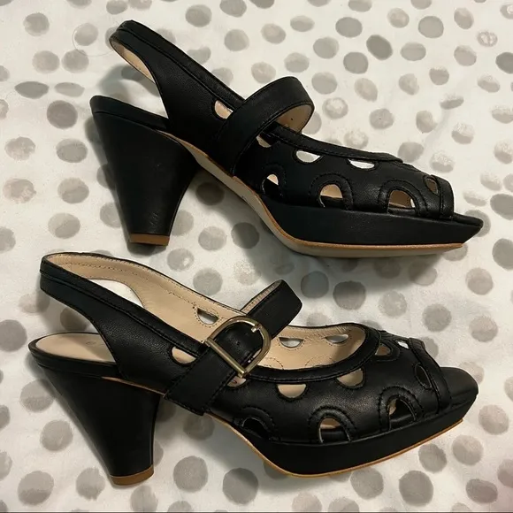 Sacha London Leslie Peep Toe Sandals Black Leather Size 6