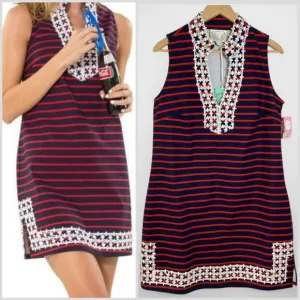 Sail to Sable Star Spangled Shift Dress Size L in Navy/Red Stripe New with Tags