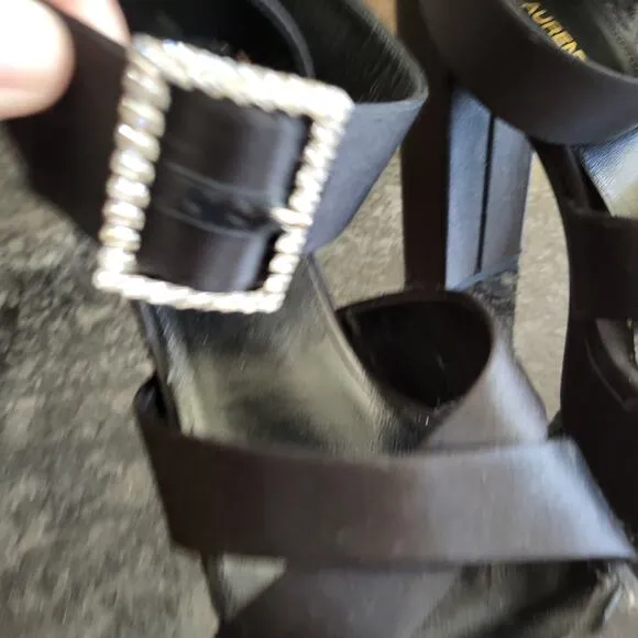 SAINT LAURENT Bianca Platform Sandals in Satin Crepe Black size 38  US 8