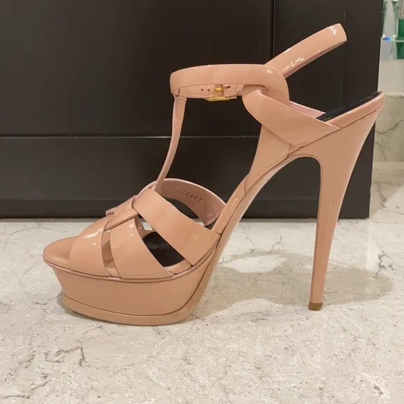 SAINT LAURENT Patent Tribute 75 Platform Sandals