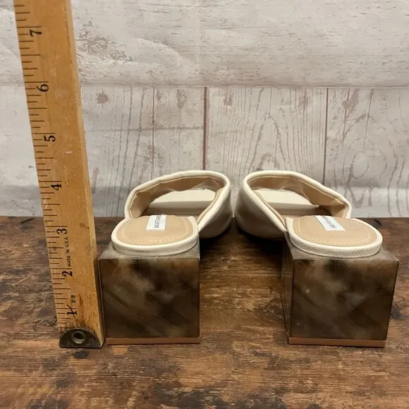 Saks 5th Avenue Mestico Marble Block Heel Leather Sandals New/ No Box