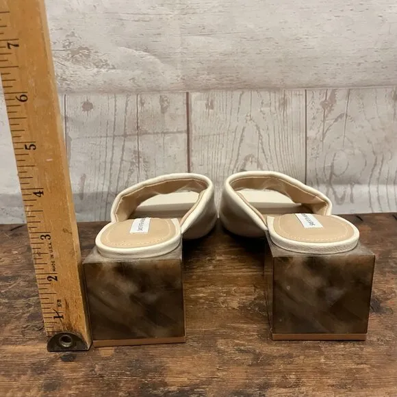 Saks 5th Avenue Mestico Marble Block Heel Leather Sandals New/ No Box