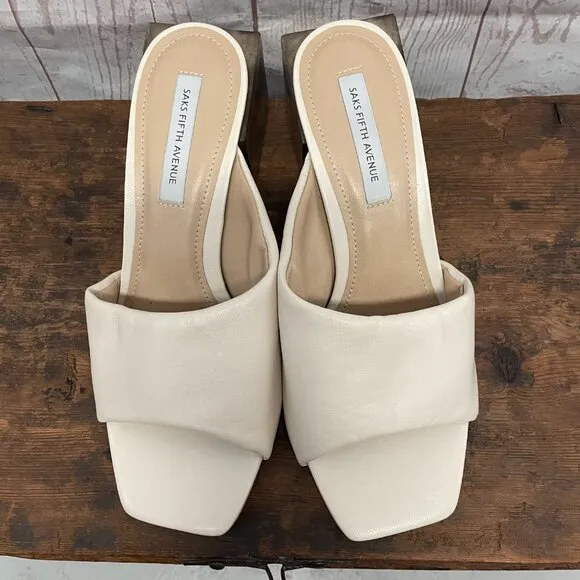 Saks 5th Avenue Mestico Marble Block Heel Leather Sandals New/ No Box