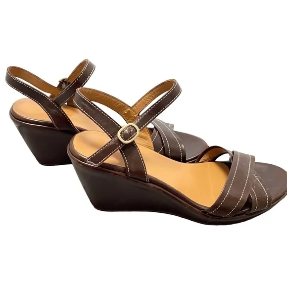 SALAMANDER LEATHER BROWN PLATFORM WEDGE SANDALS