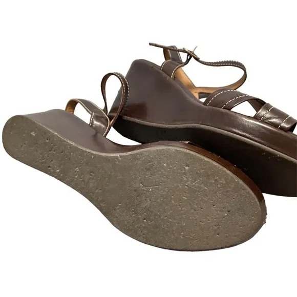 SALAMANDER LEATHER BROWN PLATFORM WEDGE SANDALS